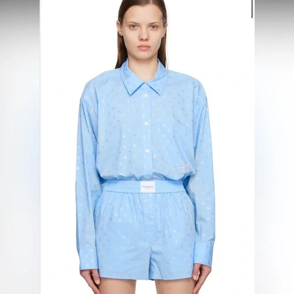 Alexander Wang Blue Rhinestone Wool/Cashmere PJ Set W Boxer Shorts Size Small - Picture 2 of 9